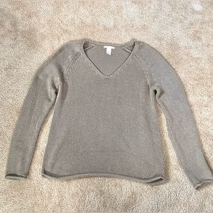 Beige Knit V-neck Sweater